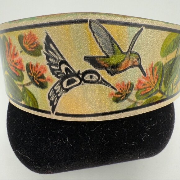 Sue Coleman Artisan Copper Cuff Bracelet with Hummingbird Floral Design Vintage - Picture 9 of 13